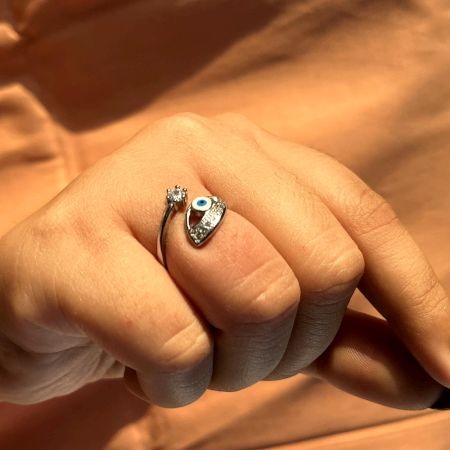 92.5 Sterling Silver Light Blue Evil Eye Designer Ring